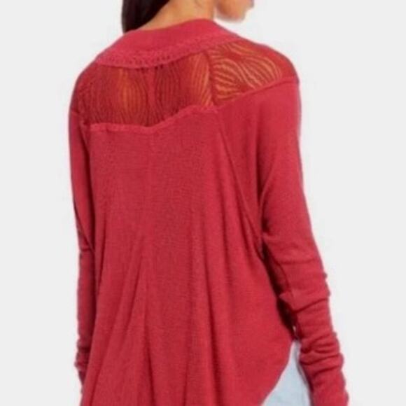 Free People Spring Valley Pullover Knit Lace Burgundy Thermal Top Sweater XXS - Picture 8 of 13